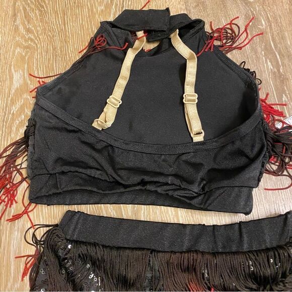 Costume Gallery dance 2 piece red sequin fringe tip skirt 20653 child SC - Picture 7 of 10